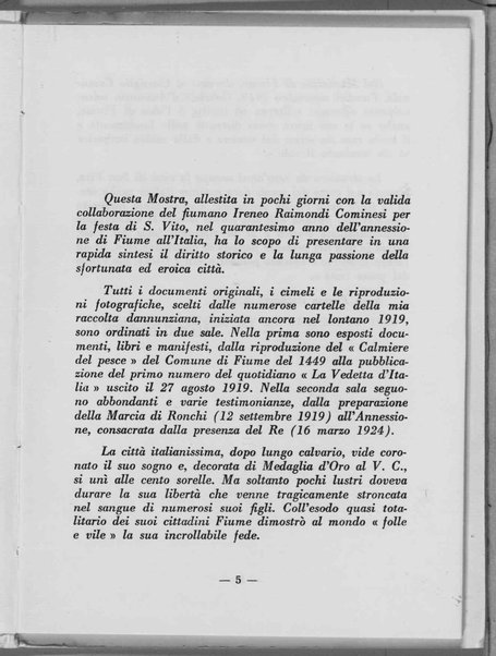 Catalogo della mostra Documenti e cimeli fiumani